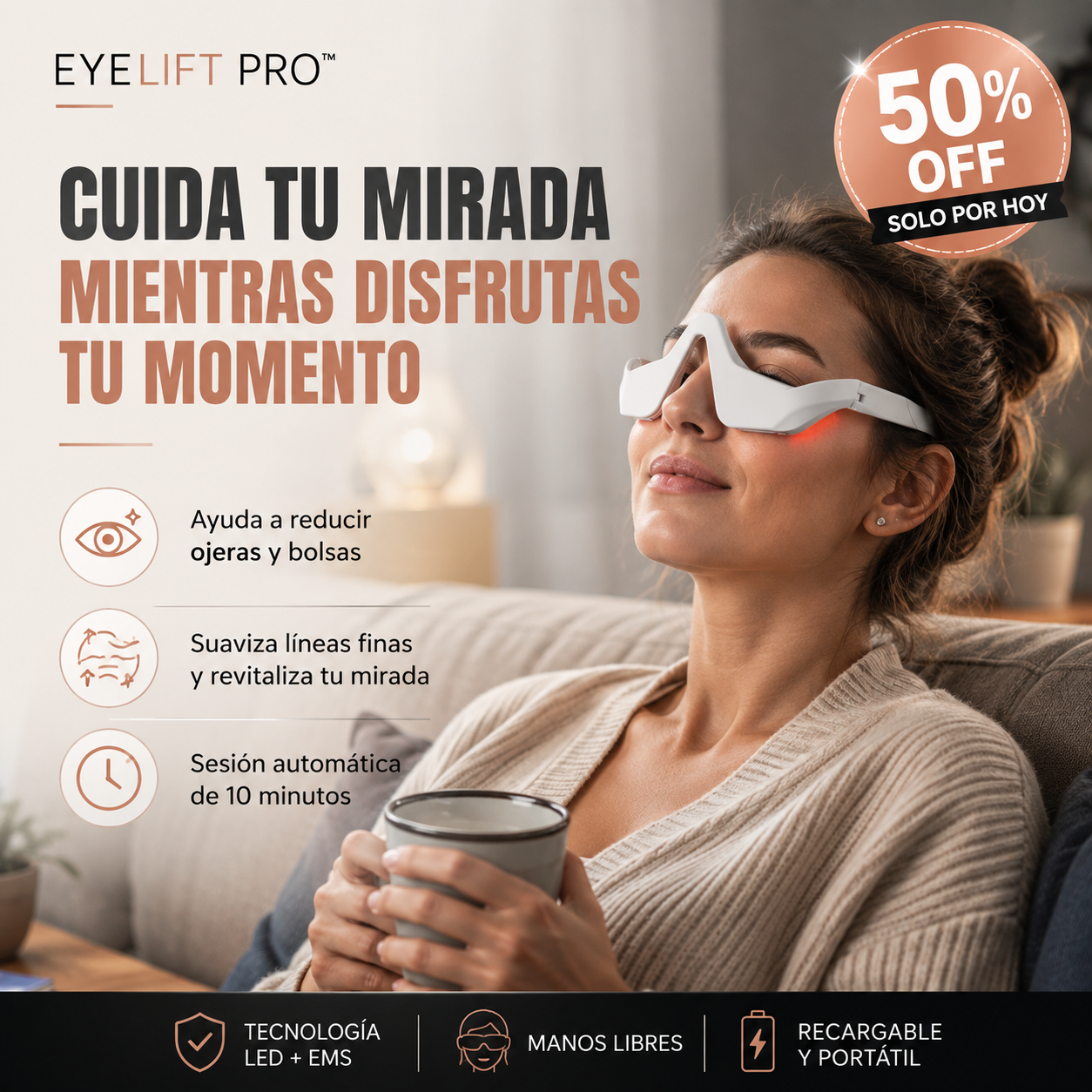EyeLift Pro™ — Masajeador ocular LED + EMS manos libres